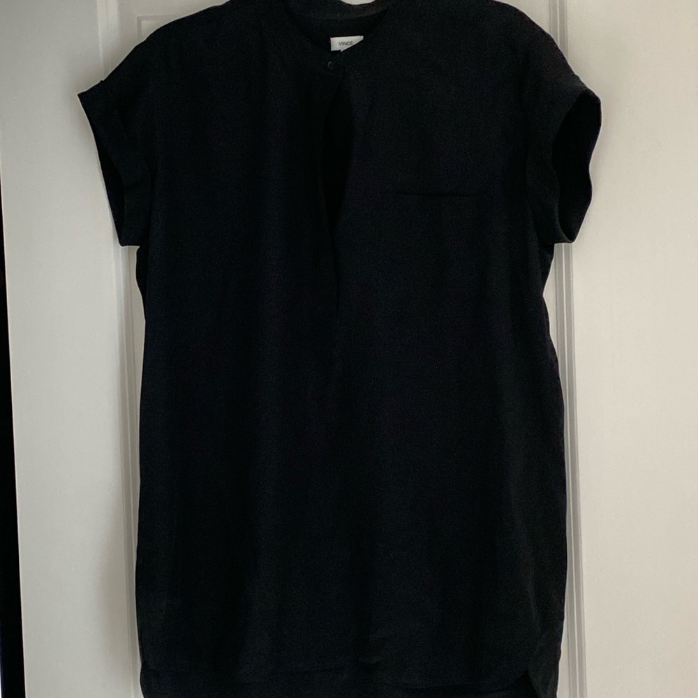 Black Vince Silk Top Cuffed Short Sleeve Size Medium